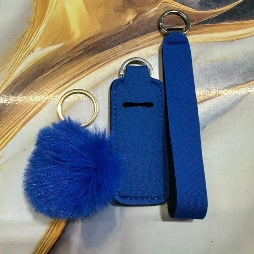 NEW‎ keychain set lip balm holder & wristlet (5 inches) & pom pom
